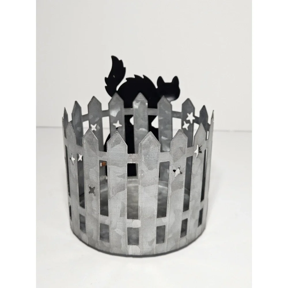 Kohl's Celebrate Halloween Together Black Cat Pumpkin Candle Holder Metal Fence
